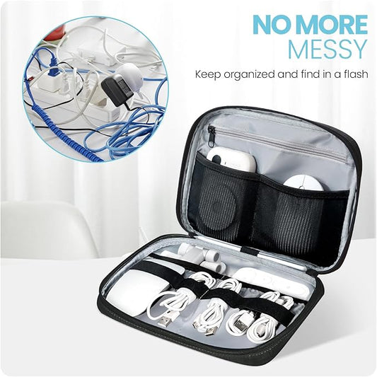 Electronics Organizer Bag, Portable Cable Organizer Case Travel Electronic Accessories Storage Case - Travel storage bag for Cables, Chargers, Phone, SD Cards - Black