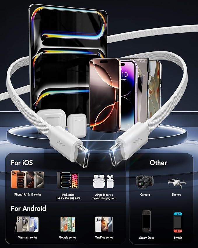 Retractable USB C Charger Wall Plug with Dual 35.5in/90cm Type C Cables Cords,40W Fast Charging Foldable Block Multi Charger for All Devices for iPhone 17/16/15/14/13/12,iPad,Galaxy,Pixel