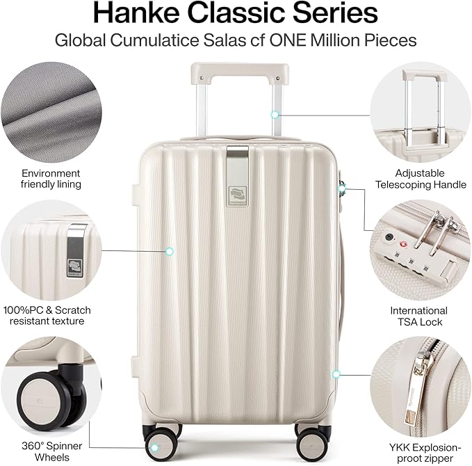 Hanke Luggage Sets 2 piece Carry On Luggage with Wheels PC Hard Shell Suitcases Lightweight Checked Travel Luggage Large Travel Suitcase Woman Men 20/29 Inch(Ivory White)
