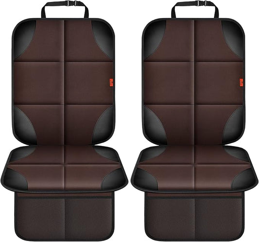 XHYANG Car Seat Protector 1 Pack Car Seat Cushion Mat Thickest Padding,Waterproof 600D Fabric Car Seat Covers for Non-Slip Backing Mesh Pockets for Baby and Pet (Brown, 2 Pcs)