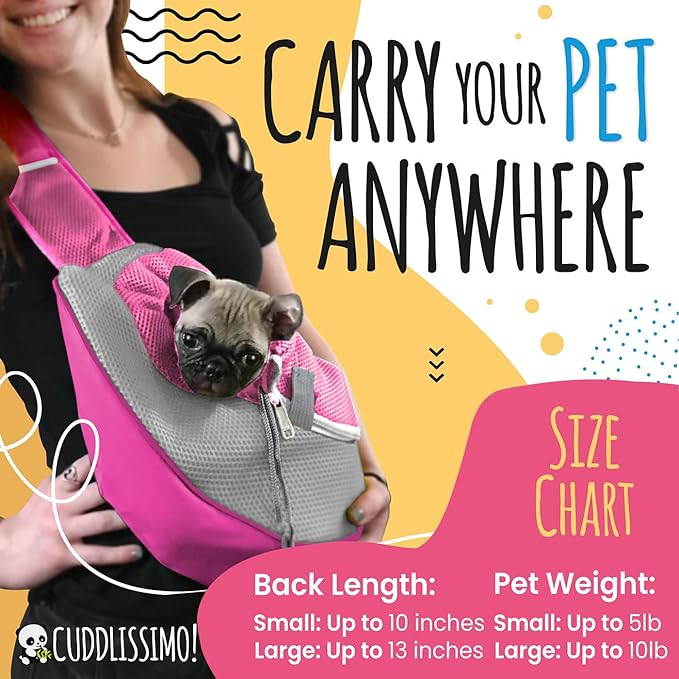 Cuddlissimo! Pet Sling Carrier - Soft Front-Chest Carrying Bag for Small Pets (Ideal for Dogs, Puppies & Cats 6–10 lbs) - Carefully Sized for Yorkshire Terrier, Maltese, Toy Poodle, Papillon -(Pink-L)
