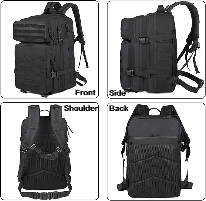 56L Tactical Backpack, Military Molle Backpack Army 3 Day, Waterproof Durable Hiking Rucksack for Men, 24H Outdoor Survival Bug Out Bag for Camping, Travel, Hunting, Black