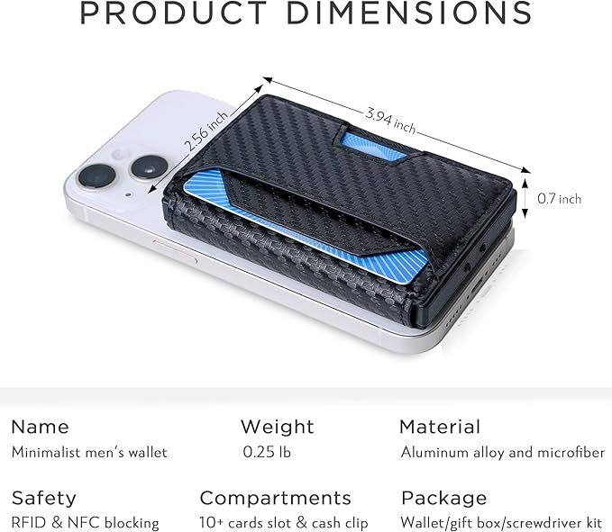 RFID Blocking Slim Wallet for Men w/Metal Pop Up Credit Card Holder & Money Clip, Minimalist Carbon Fiber Bifold Front Pocket Wallet