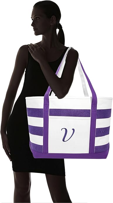 DALIX Monogrammed Beach Bag and Totes for Women Personalized Gifts Purple A - Z
