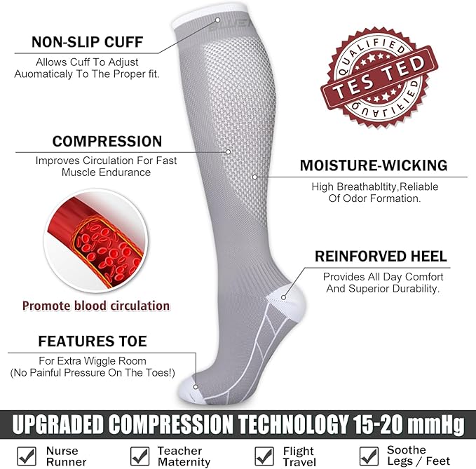 Bluemaple 6 Pack Copper Compression Socks for Women and Men Circulation-Best Support for Medical, Running,Nursing,Athletic