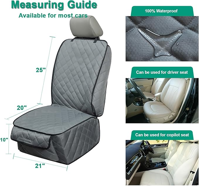 HAPYFOST Waterproof Front Seat Cover Dog Car Seat Covers Nonslip and Full Protection with Side Flaps Fits Most Cars, Trucks, SUVs(Grey, 1Pack)