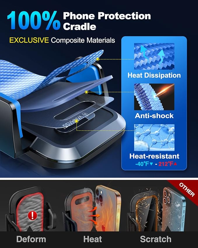 VANMASS【85+LBS Strongest Suction & Military-Grade Ultimate Car Phone Mount【Patent & Safety Certs】 Cell Phone Holder Truck for Dashboard Windshield Vent for iPhone 17 Pro Max 16 15 Desk Mounts, Blue