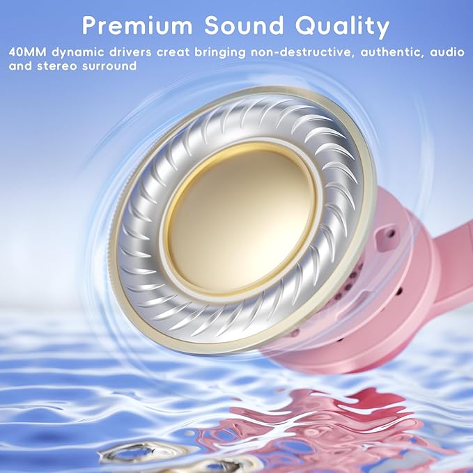 Kids Wired Headphones for Kids with Microphone, 85/94dB Volume Limiter Headphones for Girls Boys, Light Pink
