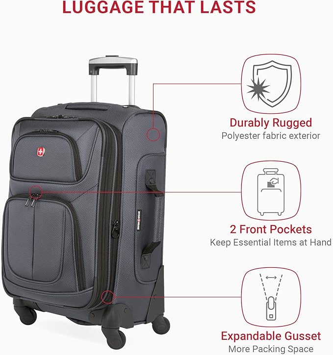 SwissGear Sion Softside Expandable Luggage, Dark Grey, 2-Piece Set (21/29)