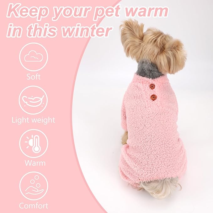 Dog Sweaters for Small Dogs Winter Dog Pajamas Sized Dogs Boy Girl Fleece Pet Clothes Puppy Outfit 4 Legs Jumpsuits for Chihuahua Yorkie Cat Apparel (Pink, XX-Small)