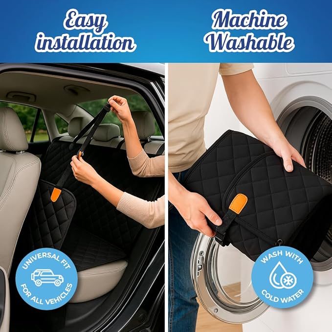 Ruff & Stuff Dog Car Seat Hard Bottom Cover for Back Seat Up to 170lbs | Waterproof Scratch-Resistant | Universal Fit for All Vehicles (Black)