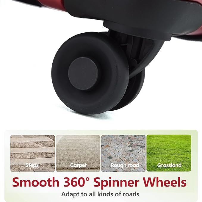 TydeCkare 20 Inch Carry On Luggage with Front Pocket, 21.65 * 15.35 * 7.87" Suitable for Airplane Overhead Bin, 34L PC+ABS Hardshell, Wine Red