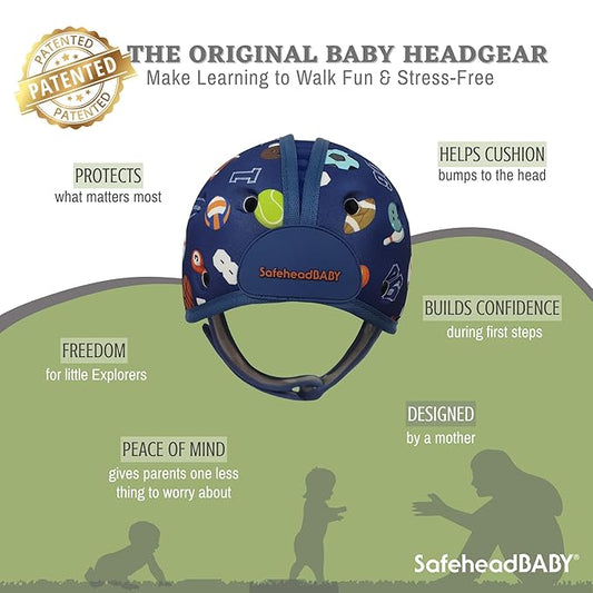 SafeheadBABY Soft Baby Head Protector Helmet for Crawling and Walking 7–24 Months – Ultra-Lightweight & Breathable Infant Safety Helmet That Grows with Your Baby (Head Circ. 40–52 cm) – Sporty Blue