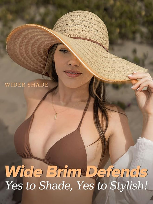 Sun Beach Hats for Women Summer Floppy Wide Brim Sunhat Packable Foldable Lace Travel Vacation