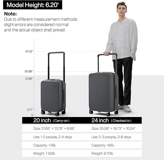 mixi Luggage Suitcases With Spinner Wheels,Upgrade Wide Handle PC Hardshell Rolling Travel Suitcase with TSA Lock, Checked-Medium 24-Inch, Rock Gray