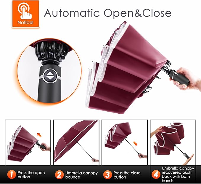 Bodyguard Inverted Umbrella - Large Windproof for Rain & Sun, Compact Reverse With Reflective Stripe, Teflon-Coated for Women Men, Travel Folding With Cover Bag