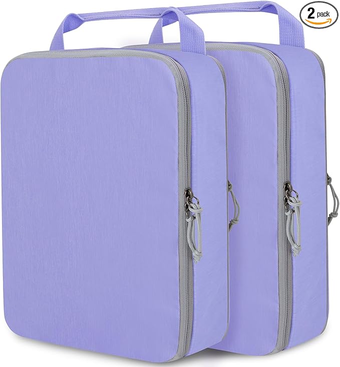Extra Large Compression Packing Cubes for Travel Essentials, 2 Set Expandable Travel Cubes for Packing Compression Bags Luggage Suitcase Organizer, Purple