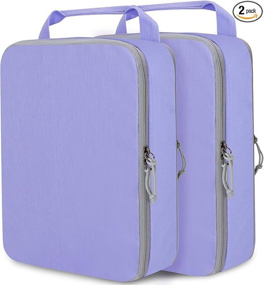 Extra Large Compression Packing Cubes for Travel Essentials, 2 Set Expandable Travel Cubes for Packing Compression Bags Luggage Suitcase Organizer, Purple