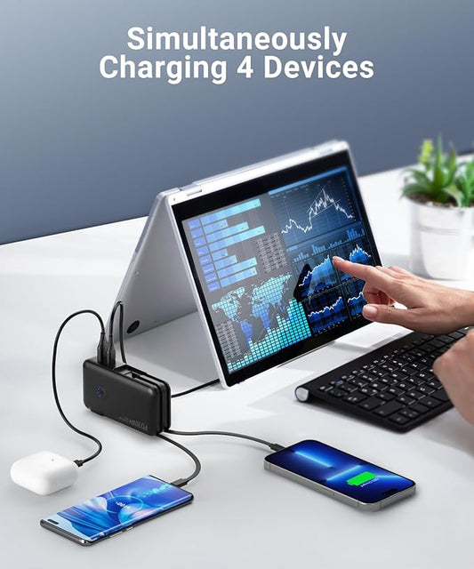 QiSa Portable Charger, Power Bank, 16000mAh Power Bank Built-in AC Wall Plug and Cables, PD 30W and QC4.0 Fast Charger for iPhone and Android Phones and Most Electronic Devices (Black)