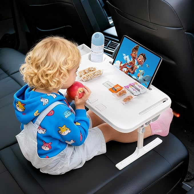 DICMKY Foldable Car Seat Tray Table, Adjustable Multifunctional Lap Tray for Kids, Portable Car Lap Desk for Laptop Computer Tablet, Rear Seat Tray for Eating/Reading, Travel Essentials Accessories
