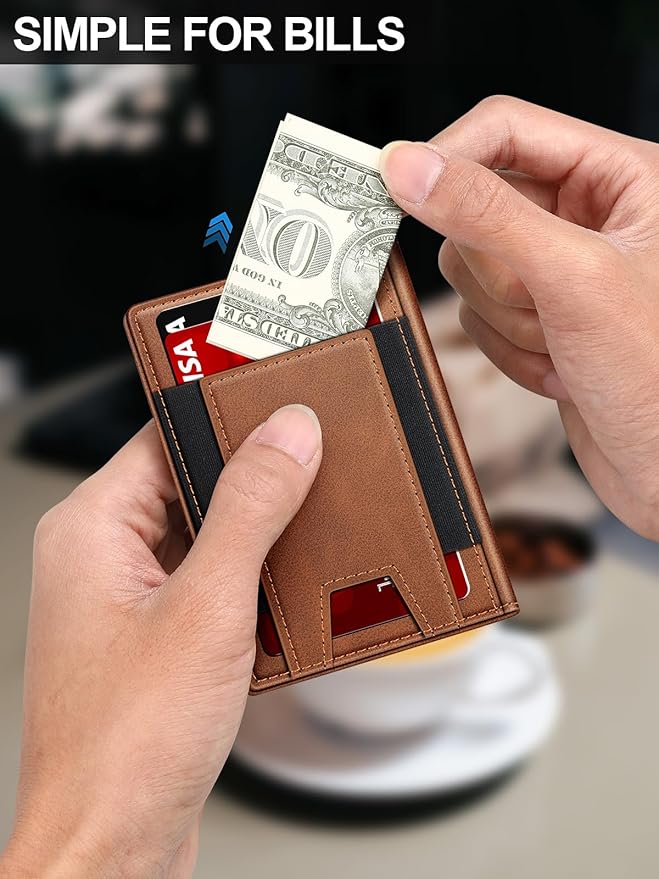 Wallet for Men Slim Leather Wallets for 9-13 Cards, RFID Blocking Thin Card Holder Wallet with ID Window & Stretchable Cash Slot, Minimalist Bifold Small Wallet for Front Pocket, Birthday Gift for Men
