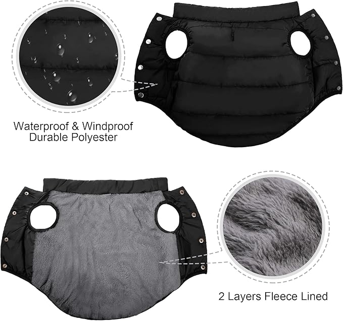 ASENKU Windproof Dog Winter Coat Waterproof Fleece Jacket Cold Weather Pet Apparel for Small Medium Large Dogs (Black, L)