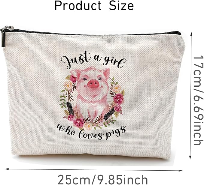 Pig Gift for Girls Women, Pig Lover Gift Makeup Bag, Pig Print Stuff, Funny Birthday Christmas Gift for Sister Girl Best Friend, Just A Girl Who Loves Pigs(Pig)
