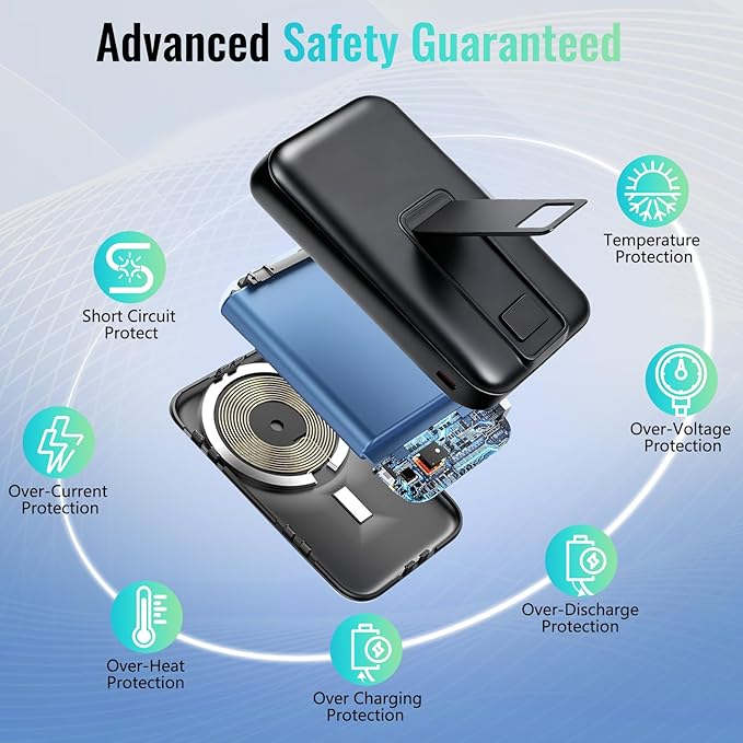 Magnetic Wireless Power Bank,10000mAh Portable Charger with Stand 22.5W MagSafe Fast Charging, Magnet Wireless Battery Pack Travel Essentials Power Bank Compatible with iPhone 17/16/15/14/13/12 Series