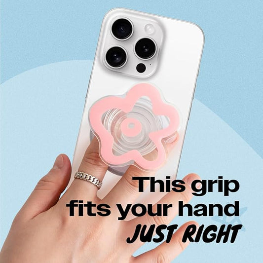 OnTheGrip Cute Transparent Daisy Flower Shape Design Mobile Phone Grip Compatible with Magsafe Multi Functional Collapsible Stand Holder for Smartphone Tablet Cell Phone Accessory (Pink)