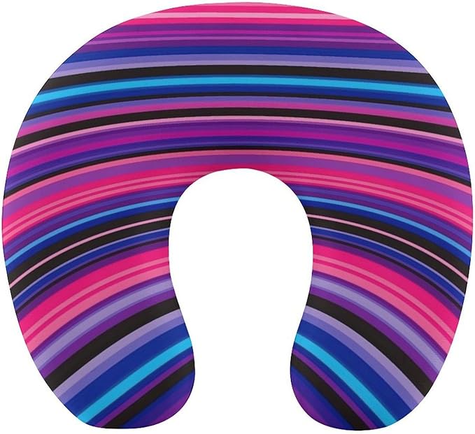 Stylish U Shaped Travel Neck Pillow Memory Foam Chin Support Purple Mexican Blanket Stripes, Breathable Washable Cover for Airplane Car Office Decor