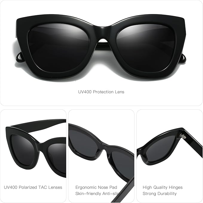 ZENOTTIC Retro Polarized Sunglasses Women - Oversized Cat Eye Trendy Glasses UV Protection - for Beach,Hiking,Party ZS6243