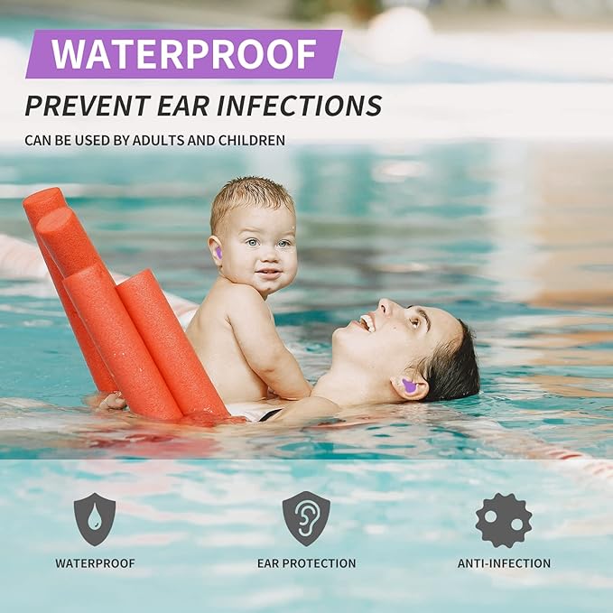 LYSIAN Moldable Soft Silicone Earplugs, 5 Pairs, 27dB SNR Noise Cancelling Ear Plugs for Sleeping, Working,Swimming, Shower (Purple)