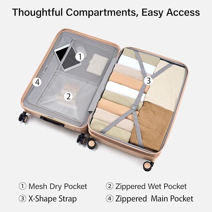 Hanke Expandable 26 Inch Luggage with Spinner Wheels, Hardside Large Suitcase, All-PC Hard Shell Travel Luggage, TSA Lock, Lightweight Durable Checked-Medium (Cuba Sand, 93L)