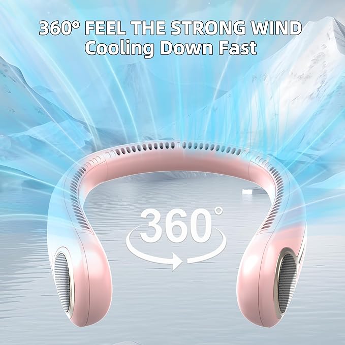 Portable Neck Fan,Hands Free Personal Wearable Bladeless Fan,6000mAh USB Rechargeable,360° Cooling,LED Display,4-Speeds,Birthday Gifts for Men Women Dad Mom,Stocking Stuffers Christmas Gifts (Pink)