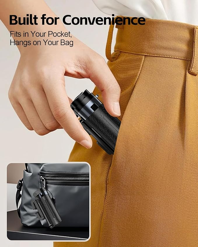 UBeesize Mini Selfie Stick Tripod with Rechargeable Remote – Pocket-Size Travel Phone Stand w/Hook, 360° Rotating Holder, Lightweight Tripod for iPhone/Android, Vlogging, TikTok & Live Streaming