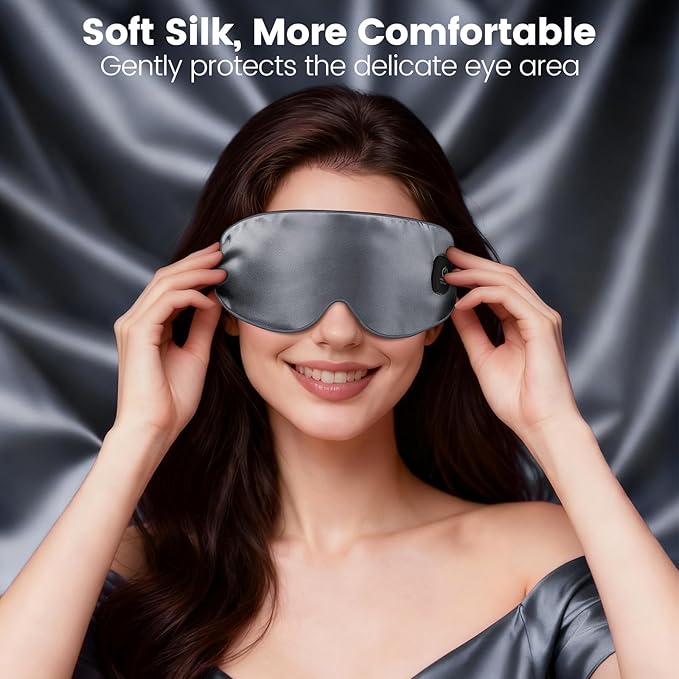Cordless Heated Eye Mask for Dry Eyes, Blocking Light Warm Compress Rechargeable, 1000mAh Electric Eye Heating Pad for Sleeping, Washable Silk Heat Sleep Mask with 3 Temperature Settings, Grey