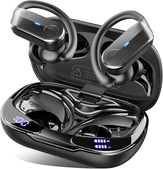 Wireless Earbuds, Sports Bluetooth 5.4 Headphones IPX8 Waterproof, 70H Over Ear Buds with Deep Bass Sound,4 ENC Noise Cancelling Mics, USB-C Fast Charging Earphones with Earhooks for Workout/Running