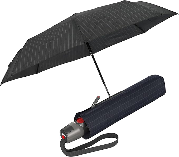 Knirps T.200 Duomatic Compact Rain Umbrella in Men's Stripe– Wind Tunnel Tested to 93 mph, Aluminum Steel Fiberglass Frame, 38in Canopy, OEKO-TEX, High-Performance Automatic Travel Umbrellas