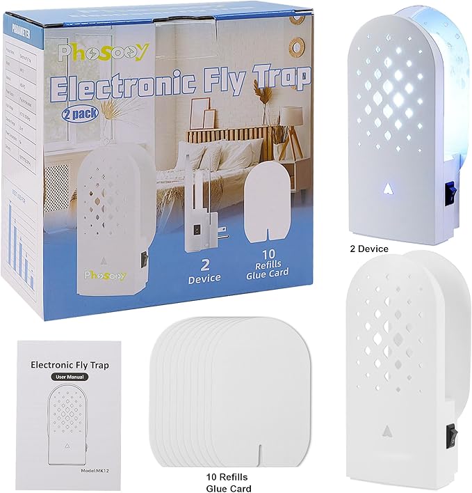 2 Packs Plug-in Mosquito Traps with 10 Glue Boards, Indoor Wall Insect Catchers with 365nm Blue-Violet Lights for Mosquitos, Moths, Fruit Flies, Gnats and Other Small Flying Bugs