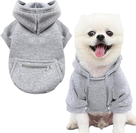 Jecikelon Pet Dog Cold Weather Coat with Pocket Winter Dog Hoodie Warm Puppy Clothes for Small Dogs Chihuahua Clothing (Grey, X-Large)