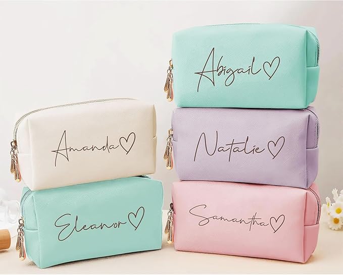 DayOfShe Personalized Bridesmaid Gifts Custom Name Makeup Bag Cosmetic Bag for Birthday Gifts, Personalized Engagement Wedding Gifts Best Friend Bag Gifts