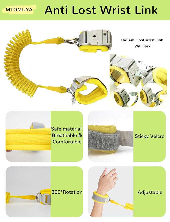 Toddler Harness with Anti Lost Wrist Link - 3-in-1 Baby Safety Leash Backpack, Adjustable Kids Walking Belt with Pocket,Child Locking Wristband for Boys & Girls for Outdoor Travel, Yellow Bee