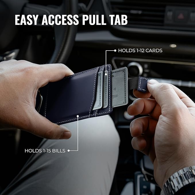 Kingly Trace Airtag Wallet for Men - Smart RFID Blocking Leather Wallet with Airtag Holder & Money Clip - Minimalist Trackable Design with Pull Tab - Secure Wallets