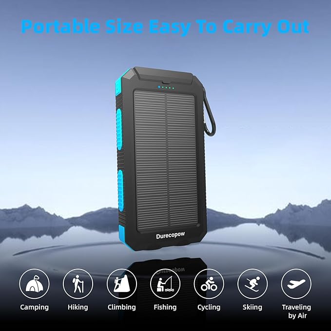 Solar Charger Power Bank 20,000mAh, Portable Charger, 4 Cables 3 Ports Fast Charging External Battery Pack with USB C for Cell Phones, Solar Panel Charger with Dual Flashlight for Camping