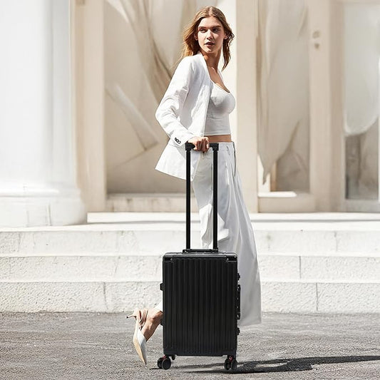 24 Inch Luggage With Spinner Wheels, Aluminum Frame Zipperless Suitcase, PC Lightweight Hard Shell with TSA Lock, Checked Medium Suitcase 24-Inch (Black)