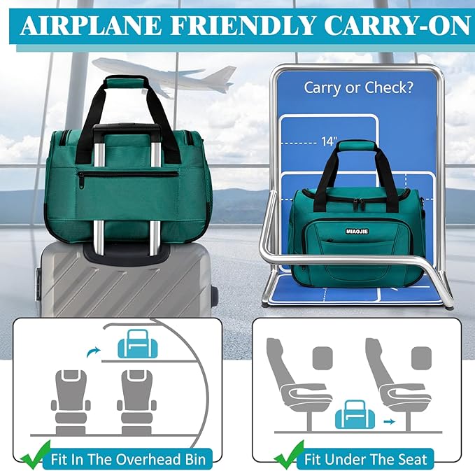 Underseat Carry On luggage Bag Airplanes Personal Item Bags, Gym Bag for Men Weekender Overnight Travel Tote Bag Shoulder Small Softside Carry on Luggage Travel Duffel Bags For Men,16 IN Peacock Green