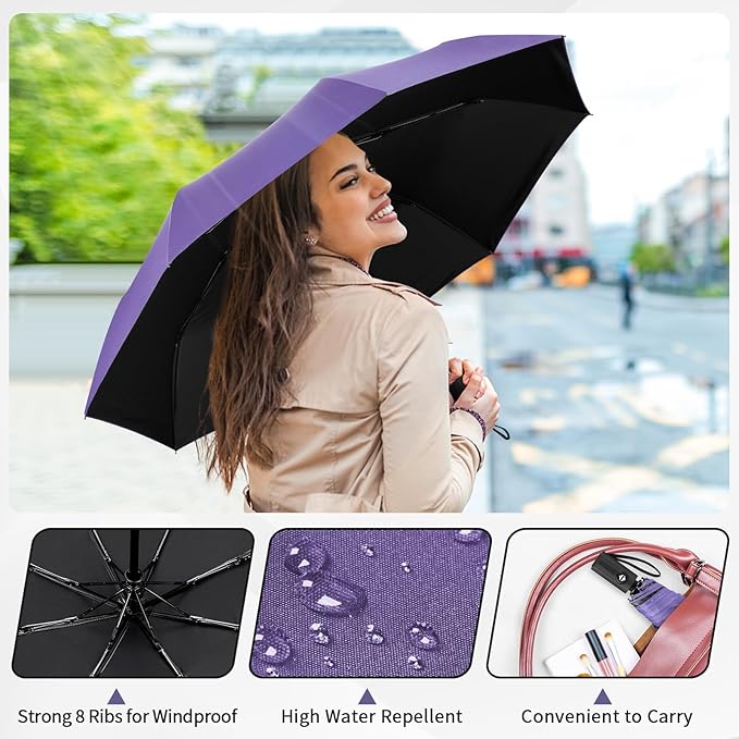 Yoobure Windproof Travel Umbrella - Automatic Umbrellas for Rain, Compact Folding Umbrella with UV Protection, Lightweight Portable Design for Backpack/Walking/Car, Sun & Storm Ready