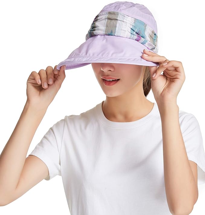 icolor Women Sun Hats UPF 50 Sun Protection Hat Summer Outdoor Neck Shield Flap Visor Hat Ponytail Hats Wide Brim Beach Hat