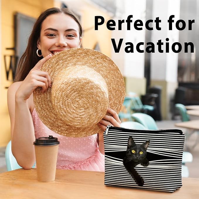 Funny Cat Makeup Bag & Travel Pouches for Toiletries, Kitty Cosmetic Zipper Travel Toiletry Bag, Black Cat Gifts for Women & Teen Girls, Cats Gifts Lovers for Travel, Graduation & Christmas