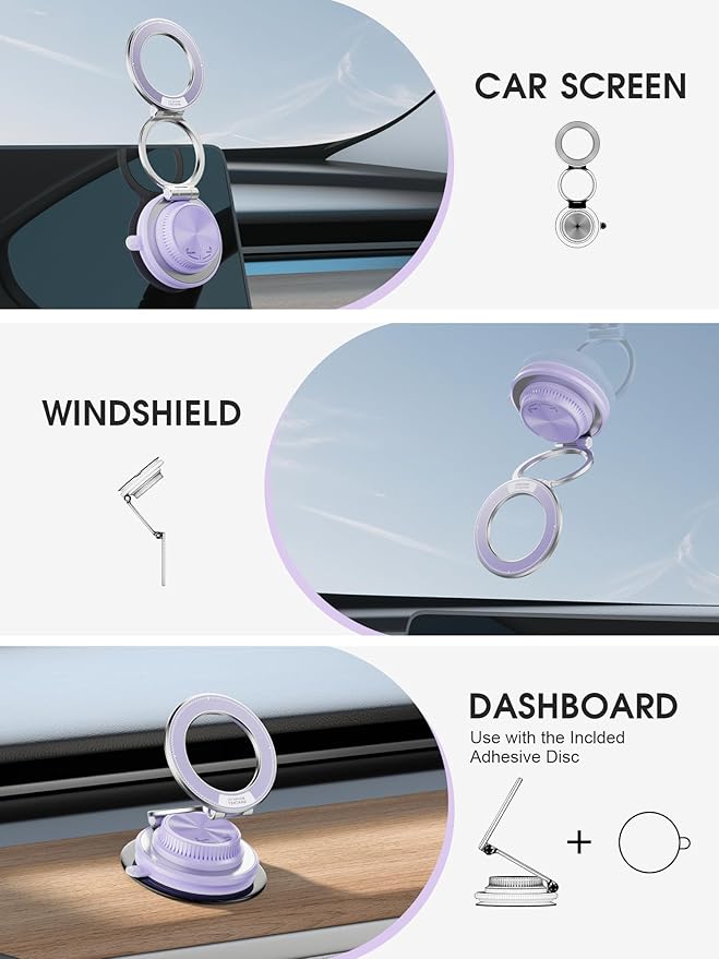 Ultra-Thin Vacuum Magnetic Car Phone Holder for MagSafe[108+LBS Strongest Suction & 3000gf Strongest Magnetic],360°Adjustable Suction Cup Phone Mount for Car,Gym,Mirror,Men Women-Purple